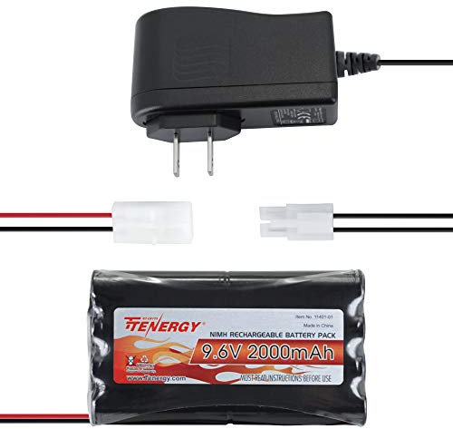 Tenergy NiMH Battery Pack 9.6V RC Battery, High Capacity 2000mAh Rechargeable Flat Battery w/Standard Tamiya Connector + 9.6V NiMH/NiCd Hobby Battery Charger w/Standard Tamiya Connector