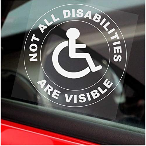 Platinum Place 1 x Sticker Not All Disabilities Are VISIBLE Sign Car Disabled Window Badge Blue Holder Awareness Notice Driver Vehicle Disability Wheelchair White on Clear ROUND 100mm D30