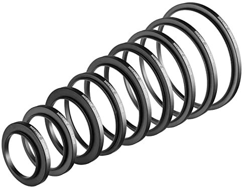 Neewer 9 Pieces Lens Filter Rings Set, Made of Anodized Aluminum, Includes: 37-49mm, 49-52mm, 52-55mm, 55-58mm, 58-62mm, 62-67mm, 67-67mm, 8-2.8 35 72-77mm 77-82mm