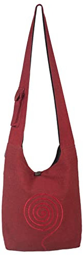 Vishes - Umhängetasche aus langlebiger, handgewebter Baumwolle mit aufgestickter Spirale - Unisex dunkelrot
