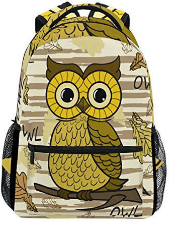 Rucksack mit niedlichem Eulen-Motiv, große Augen, wasserdicht, Schultasche, Turnbeutel, braune Blätter, gestreift, Laptop-Tasche, Outdoor-Reisetasche für Kinder, Jungen, Mädchen, Damen, Herren