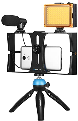 PULUZ Vlogging-kit für Smartphone Vlogging Set Like me mit Mikrofon + Video-Licht + Blitzschuh-Stativkopf + Mini-Stativ für die meisten Handys mit einem Bildschirm von 7 Zoll