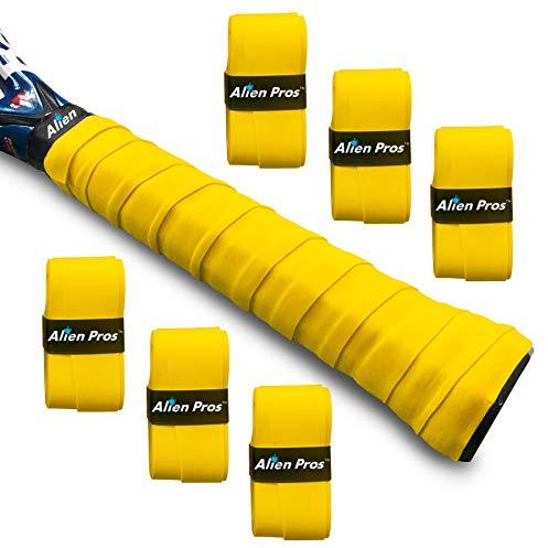 Alien Pros Tennis Racket Grip Tape (6 Grips) – Precut and Dry Feel Tennis Grip – Tennis Overgrip Grip Tape Tennis Racket – Wrap Your Racquet for High Performance (6 Grips, Yellow)