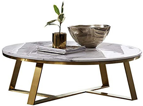 KUKU-coffee table Modern Wrought Iron Black Gold Round Small Sofa Coffee Table/Side Table, White Natural Marble Tray, Suitable for Living Room Bedroom Cafe Small Space, ø80 × 45 cm