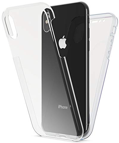 Kaliroo Handyhülle 360 Grad kompatibel mit iPhone XS MAX, Full-Body Schutzhülle Hardcase hinten & Displayschutz vorne mit Silikon Bumper, Slim Full-Cover Case Komplett-Schutz Hülle Etui - Transparent