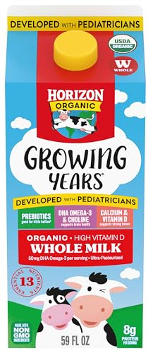 Horizon Organic Growing Years Whole Milk, High Vitamin D Organic Milk for Growing Kids with DHA Omega-3, Choline, and Prebiotics, 59 fl oz Carton