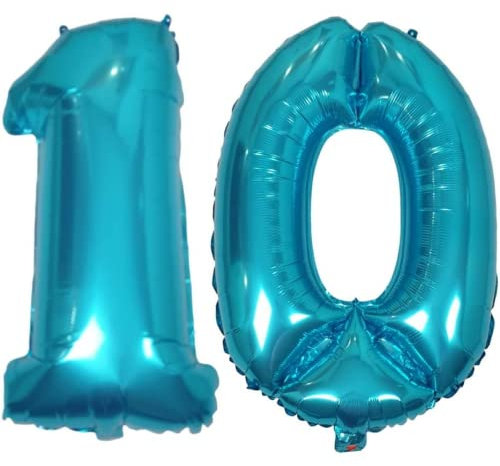 DIWULI Luftballon 10 Geburtstag XL Blau - Zahlen-Ballon Deko