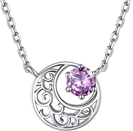 ChicSilver Collana Donna Argento 925 Mezzaluna Celtico con Pietra di Nascita Giugno Alessandrite Collane Luna da Donna Argento con Pietra Portafortuna Catena 40+5 cm Regolabile Confezione Regalo