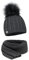 ELIMELI® Kaschmir Mütze Schal Damen Winter Kombi Set - warme Strickmütze mit Kunstfell Bommel - 3-teilig, Winterset Wintermütze passender Schal Wollmütze Beanie Slouch Strick Made in EU - dunkelgrau