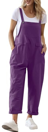 YESNO Women's Dungarees Loose Casual Plus Size Lightweight Sleeveless Overall Long Jumpsuit Playsuit Trousers Pants Dungarees (S PV9UK Purple)