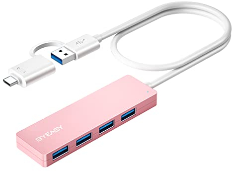 USB HUB, BYEASY USB C Hub zu USB 3.0 HUB mit 4 Port und 2 ft Kabel, Ultra Dünn Tragbarer USB Splitter für MacBook, Mac Pro/Mini, iMac, PS4, Surface Pro, XPS, PC, Flash-Laufwerk, Samsung und mehr(Rosa)