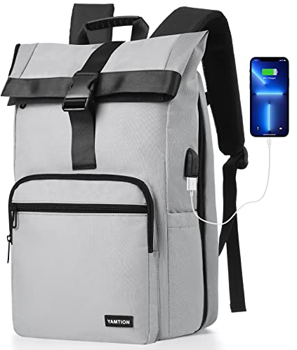 YAMTION 17 Rucksack Damen Stadtrucksack Herren Roll Top,Rucksack Laptop Unisex mit Laptopfach & USB, Daypack Tagesrucskack für Schule Studium Fahrradrucksack für Sport Freizeit Uni Reisen Arbeit