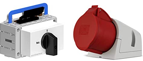 Sontheimer Umschalter 63A 4-polig 22 kW Netz-0-Not ULO63/4T/NS/Z101/F976, Umschalter/Schwarz, 2x4x63 A & REV CEE Steckdose, Starkstrom Steckdose, 400VAC, 32A, 5-polig, 3Ph + N + PE, IP44, rot