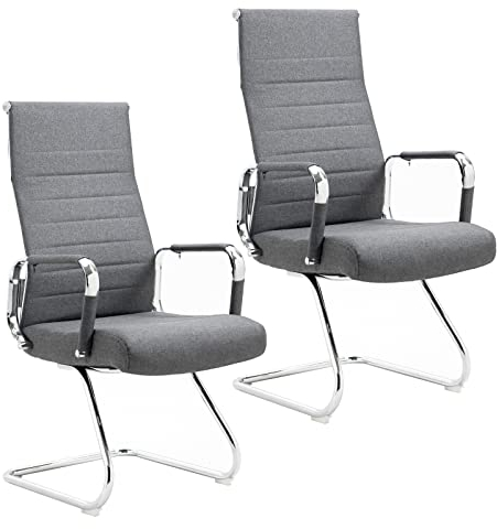 SVITA Office Comfort 2X Besucherstuhl Freischwinger-Stuhl mit Armlehne Konferenzstuhl ohne Rollen Armlehnstuhl Office-Stuhl Stoff Hellgrau