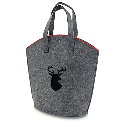 heimtexland ® Einkaufstasche Filz Hirsch Geweih Magnetverschluss Einkaufskorb Tragetasche Typ852 Anthrazit