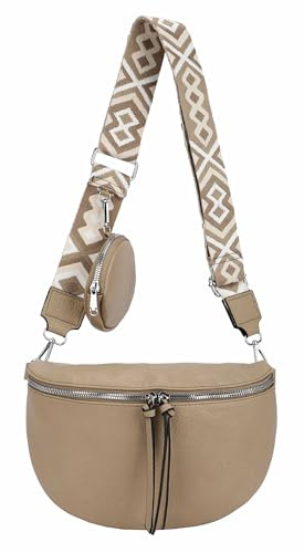 OBC Damen Tasche Crossbody Gürteltasche Brusttasche Umhängetasche Hüfttasche Crossover Bauchtasche Bodybag Schultertasche Handytasche Kunstleder Taupe
