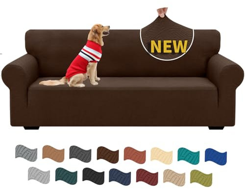 XINEAGE Sofabezug 3 Sitzer, High Stretch Sofaüberwurf für Wohnzimmer, Moderne Sofaüberzug, Jacquard Sofa überzug für Hunde, Haustiere, Rutschfester Sofa Cover (3 Sitzer, Kaffee)