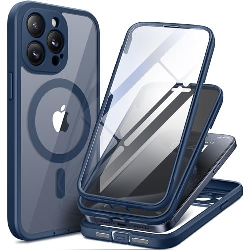 TIESZEN Magnetic for iPhone 15 Pro Max Case, Compatible with MagSafe, Built-in Privacy Screen Protector and Camera Protection, Anti Spy Full Body Dustproof Shockproof Hard Phone Case 6.7, Dark Blue