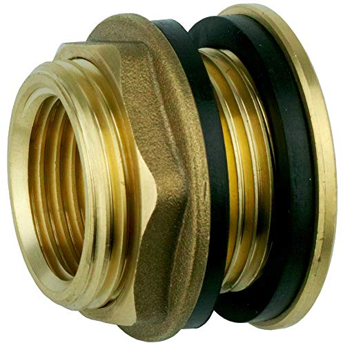 Regentonnen- Tankdurchführung 3/4 Zoll Innengewinde aus Messing Anschluss für Wasserhahn Zapfhahn Fassverschraubung inkl. 2 Dichtungen Regenfass (3/4 Tankdurchführung)