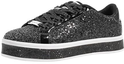 LUCKY STEP Women's Platform Glitter Sneakers | Sparkly Bling Shiny Dressy Bedazzled Wedding Bridal Fashion Walking Shoes
