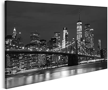 islandburner Prime Bild auf Leinwand Brooklyn Bridge Downtown Wolkenkratzer New York Schwarz Weiß Bilder Wandbilder Poster