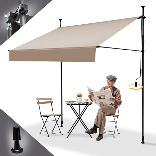 BelleMax Klemmmarkise Markise Balkon ohne Bohren, 150 cm x 125 cm Khaki, Balkonmarkise mit Handkurbel, Sonnenschutz terrassenüerdachung, Wasserdicht, UV-bestädig und Höenverstellbar