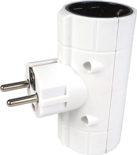 Sanfor - Ladron 2 enchufes | Base adaptador doble derivación lateral TT | Clavija doble | Toma múltiple para enchufe | color blanco | 16A 250V