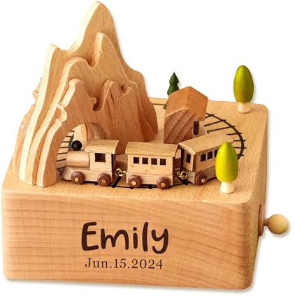 EDSG Personalized Music Box Custom Wooden Music Box Gifts for Birthday Christmas Engraved Rotating Musical Boxes Figurines with Any Name for Kids Girls Boys Daughter Home Decor (Design 1)