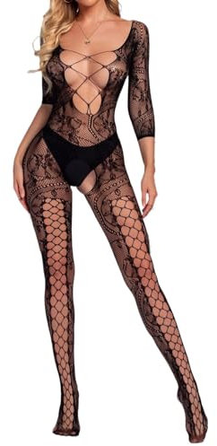 CZSABXY Women's One Piece Fishnet Lingerie Bodysuit Mesh Bodystocking Sexy Tights Nightwear Jumpsuit Underwear, Cb-black, One Size