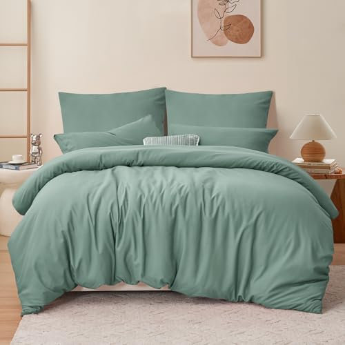 RUIKASI Bettwäsche 200x220 3teilig Grün - Salbeigrün Mikrofaser Bettwäsche-Sets Oeko-TEX, Bettbezüge 200 x 220cm + 2 Kissenbezüge 80x80cm mit Reißverschluss, Weich und Bügelfrei