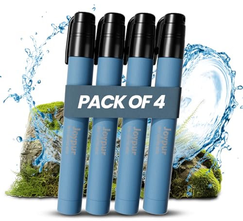 Joypur Paille Filtrante de Survie- Purificateur d'Eau pour Randonnée Camping Bushcraft - Filtre à Eau de Poche, Materiel Militaire Accessoires Survivalisme Equipement Kit. (bleu*4)