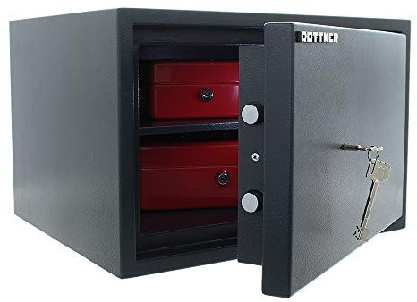 Rottner Möbeltresor S2 Liam 300, S-2 zertifiziert, Doppelbartschloss, Anthrazit, BxH 445x300 mm, Befestigungsmaterial inklusive, Begrenzter Brandschutz, 1 verstellbarer Einlegeboden