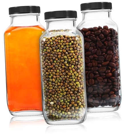 POPETPOP Lot De 3 Bouteilles De Jus En Verre Avec Bouteilles Pour Cuisine Bouteilles En Verre Réutilisables Pour Boissons Au Miel