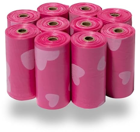 Best Pet Supplies Hundekotbeutel 150 Stück, Rosa Herzen, 33x23 cm