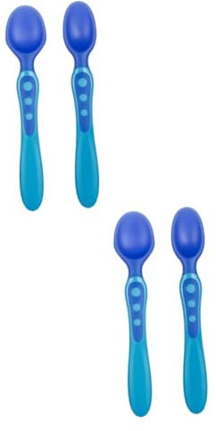 RORPOIR 4 Stück Thermolöffel Kindergeschirr Löffel mit weicher Spitze Wärmewechsellöffel Babyanzüge babylöffel babygeschirr Trainingsgeschirr für Kleinkinder -Trainingslöffel pp Blue
