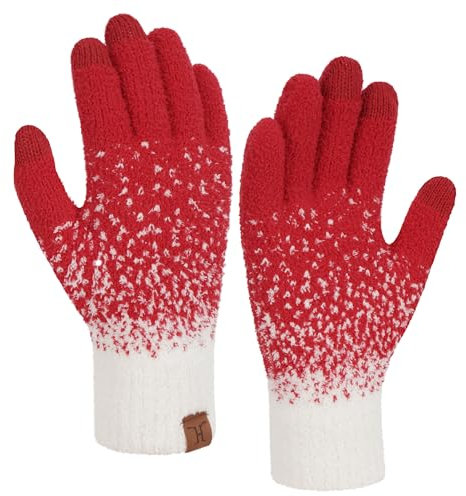 Bequemer Laden Winter Warm Damen Handschuhe Thermo Winterhandschuhe Elegant Jacquard Strickhandschuhe mit Elastisch Manschette Geschenk für Frauen, Rot