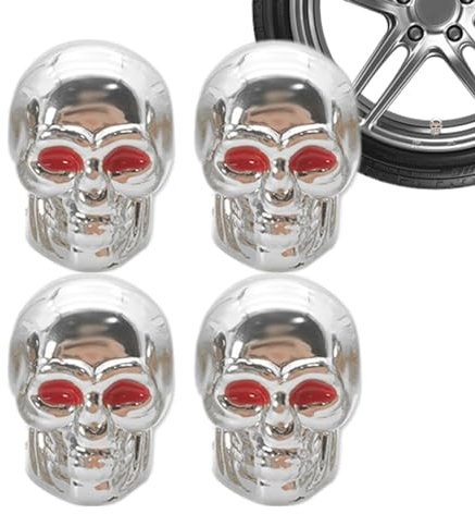 Skull Valve Stem Caps - Bike Tire Valve Stem Caps Skeleton Head Shape, 4Pcss Skull Tire Valve Stem Caps, Dustproof Cool Tire Air Caps Cover for Cars SUV Bike Trucks Motorcycles