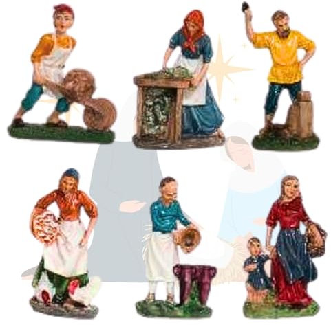 JANDTEK Figurine del Belen - Portale di Presepe 6 pz - Figure 13 cm - Villaggio per Nascite di Natale - Presepe (Artigianato Uomo-Donna 13 cm)