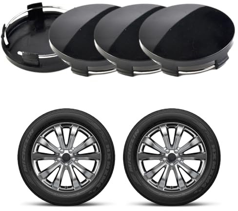 4 Stück Radnabenkappen, Universal Nabendeckel für Felgen, Radnabenabdeckung aus ABS, Polierte Oberfläche, Auto Zubehör, Schwarz (OD 60mm ID 56mm)