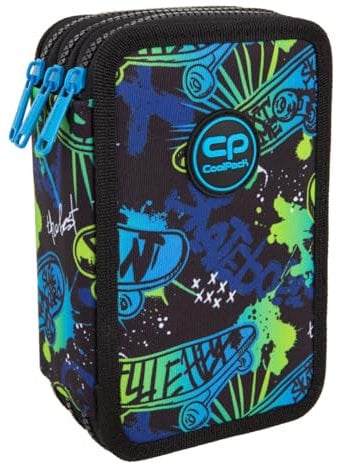 CoolPack Schulstiftetui 3-Fach Federtasche Federmappe Skate Night Motiv, 44-teilig gefüllt, Polyester, Reißverschluss, Handgriff, Unisex, 20 x 12,5 x 6 cm