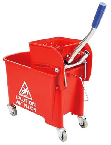 CVS2020.COM Commercial Mop Bucket with wringer 20 Liter | kentucky Mop Bucket with Ergonomic Design, Efficient Cleaning System, Easy Filling & Emptying, Cleaning Trolley on Wheels (Red)