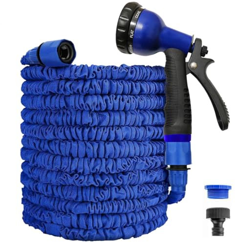 Expandable Garden Hose 100ft, Hosepipes for Garden 30m, Retractable Hose Pipe Flexible Stretch Water Hoses for Home Lawn Car with 8 Function Professional Expanding Hoses (100ft, Blue)