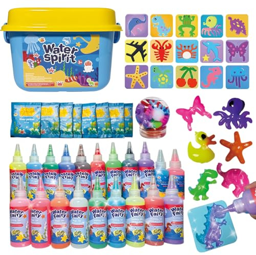 ZLDHMA Aqua Gelz Set Créatif 50 PCS – Magic Water Elf DIY 3D – 16 Moules & 20 Couleurs de 100 ml Water Gel – Aquagel Jouet Artistique Enfants 3+ Garçons Filles – Activité Manuelle & Cadeau Créatif