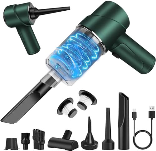 Aspirateur à Main 12000Pa,Portable Mini Aspirateur à Main sans Fil,Multifonctionnel Aspirateur Voiture Puissant,Bruit avec Plusieurs Buses et Filtre Lavable pour la Maison,Voiture,Table,Vert Foncé