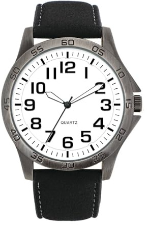 Comtex Schwarze Herrenuhr, braunes Gehäuse, weißes Zifferblatt, arabische Ziffern, modische Klassische Armbanduhr, Schwarz, Klassisch