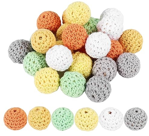 Osmond 30pcs Holzperlen 20mm Holzperlen zum Auffädeln,Gehäkelt Holzperlen Holzkugeln mit Loch Bunt Häkelperlen Runde Holzperlen Natur Gehäkelt Holzperlen Handgefertigt Holzkugeln für DIY