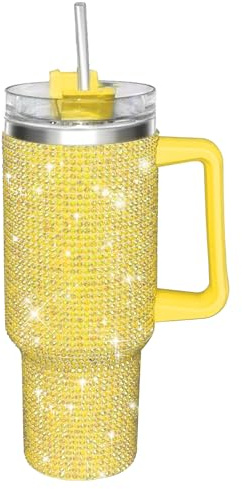 HWISDMIG Trinkbecher mit Griff, 1,2 l, Glitzer-Strasssteine, Trinkbecher, Edelstahl-Wasserflasche, Diamantnieten, Tumbler für Frauen, Geburtstagsgeschenke für Frauen, Mutter, Ehefrau, Freundin (1,2 l