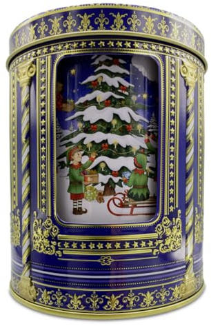 Home of Christmas Dose, Weihnachtsdose, Gebäckdose, Aufbewahrungsdose, Keksdose, Blechdose. Aufbewahrung für Plätzchen und Lebkuchen (Spieluhrdose Engel und Zwerge 750 ml / 12 x 16 cm)