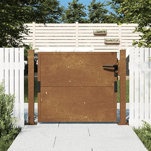 Festnight Puerta de Jardín Metalica 105 x 105 cm, Puerta de Exterior de Acero Corten, Marrón