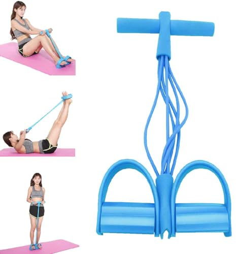 Pedal Widerstandsband,Bauchtrainer, 6 Tubes Gummi Elastische Zugseil,Sit-Up Fitness-Zugseil Pedal,Multifunktions-Leg-Exerciser für Fitness Abnehmen Training Yoga (Blau)